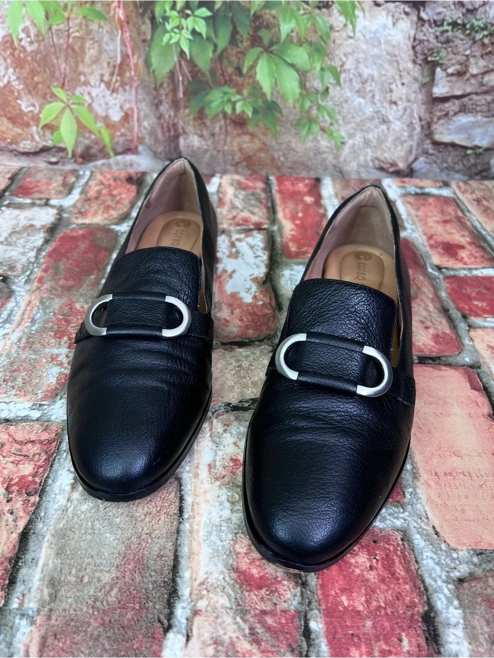 CORSO COMO Black Leather Quiet Luxury Minimalist Loafers with Silver Buckle, 7.5_6